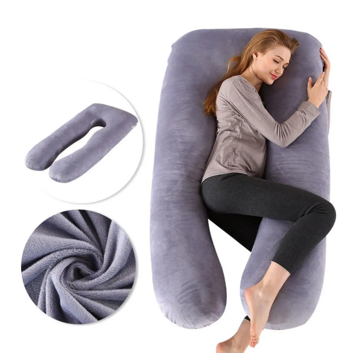 Multiourpose Maternity Supportive Design Bolster U Shape Women Sleeping Crystal Velvet Body Pregnant Maternity Pregnancy Pillow