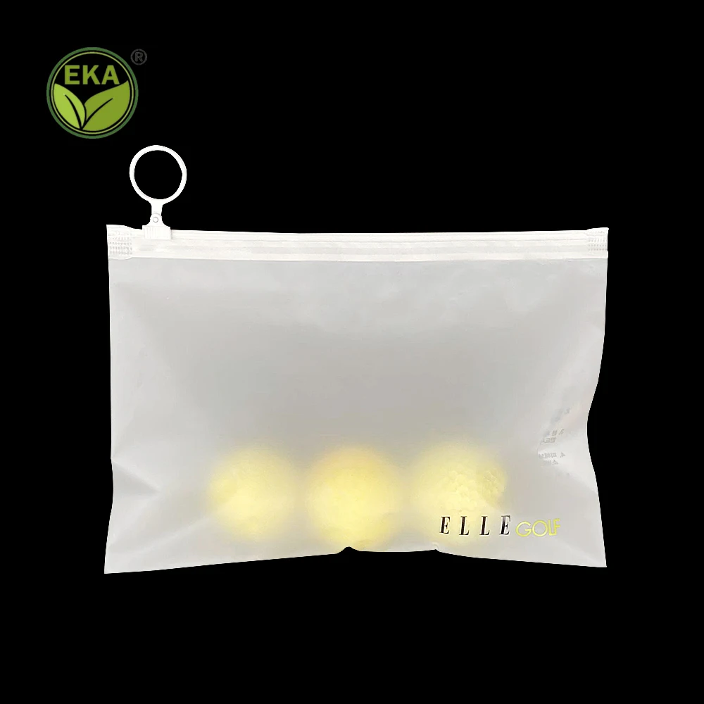 EKA Custom Logo Printing Slide Matte/ Frosted Biodegradable Zipper Plastic Bag Clear Clothing Tshirt Poly Zip Bag With Own Logo