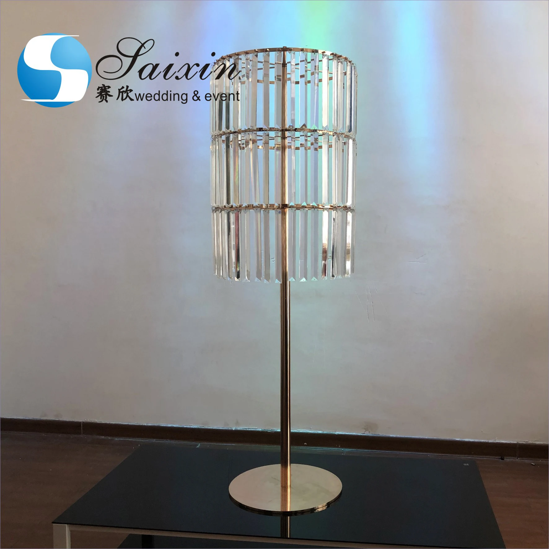 ZT-456R New wedding decorations acrylic crystal cylinder tree gold metal tall stand table centerpieces
