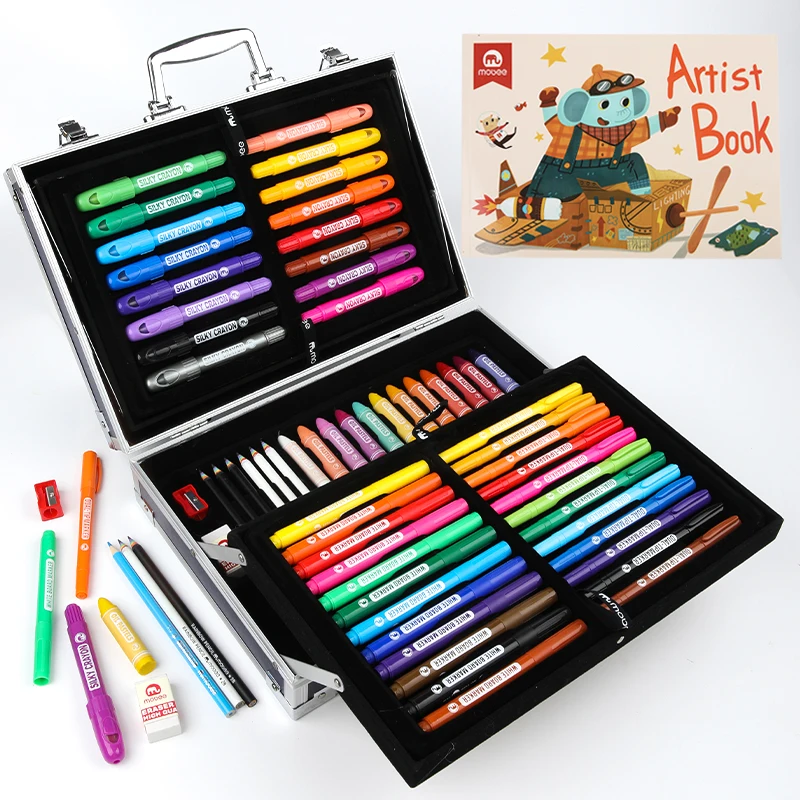 Gxin P018T6 Hot selling factory price art kit DIY Educational Coloring 89 pieces Aluminum+leather box Drawing Kids Art Set