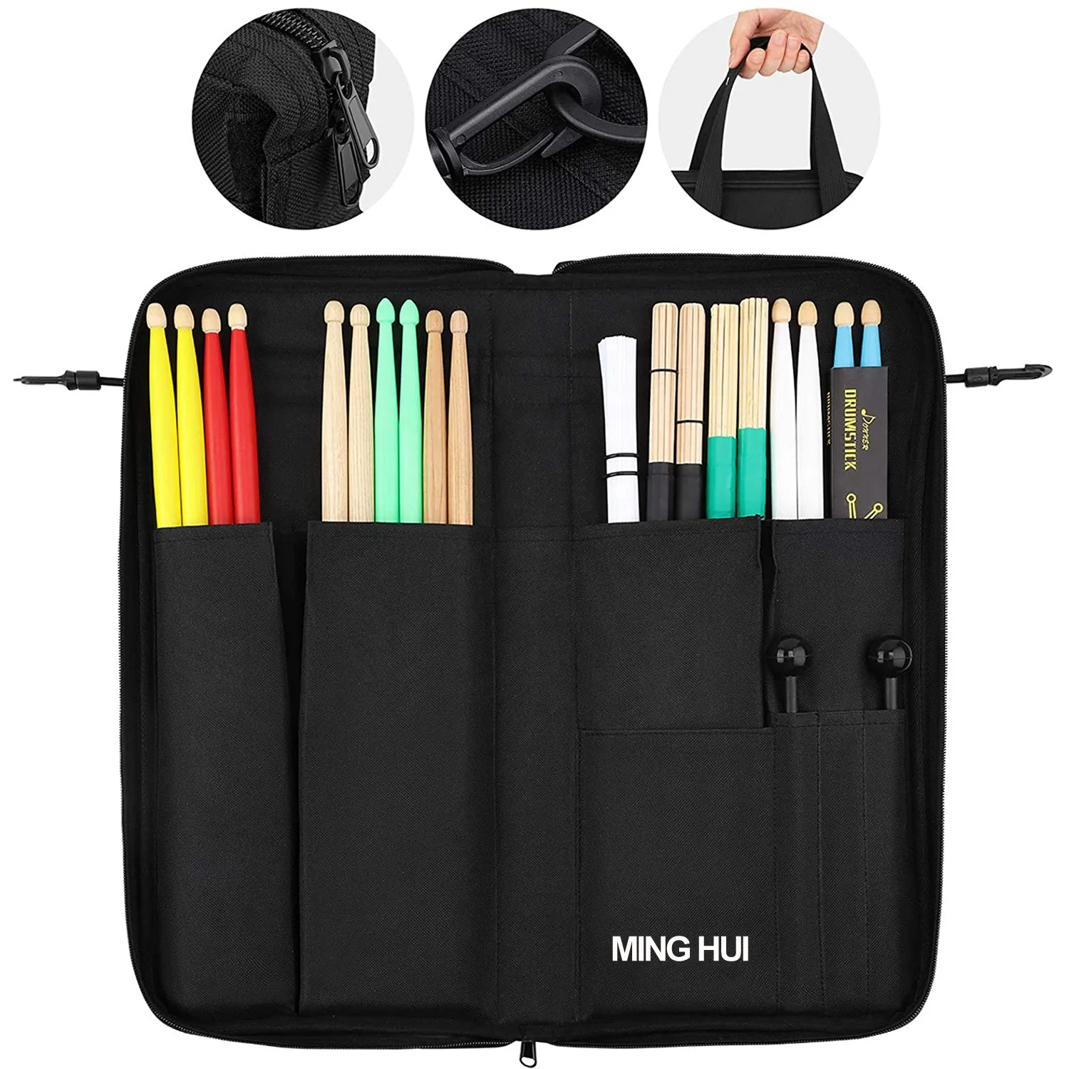 Drumsticks Bag Holder Thickened Large Capacity Drum Sticks Bag Hangable Portable for Drumsticks Brushes Mallets Up to 12 Pairs