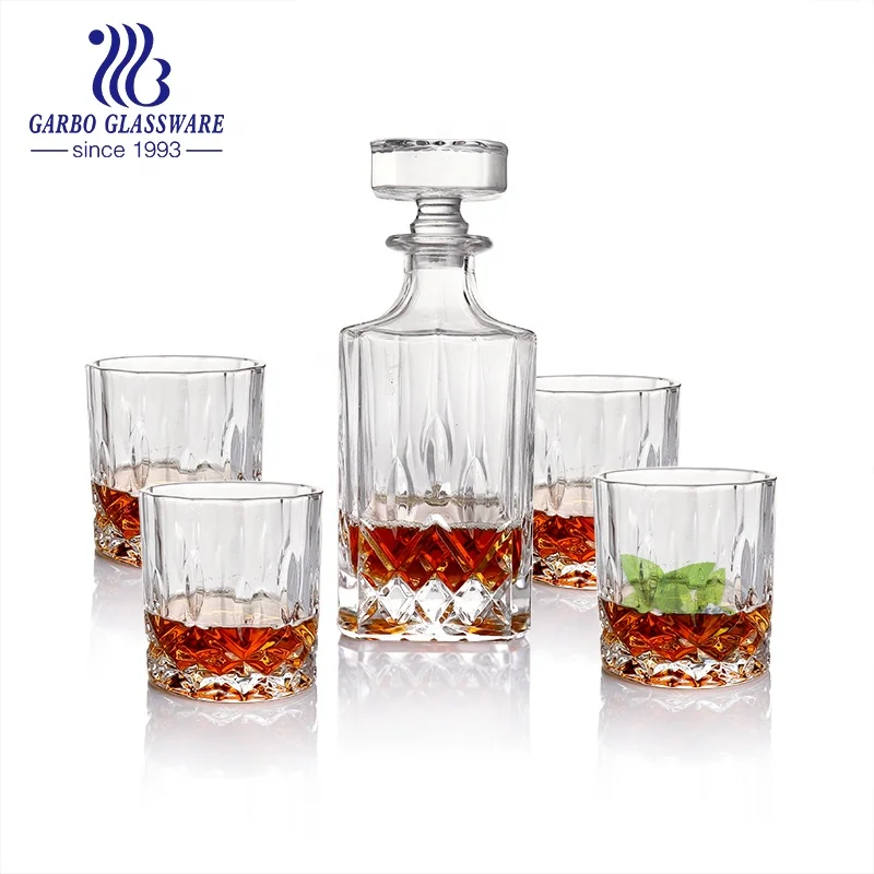 5pcs decanter set high-end luxury crystal decanter Engraved Snow Flower Design Pattern Whisky Wine Antique Wine Glass