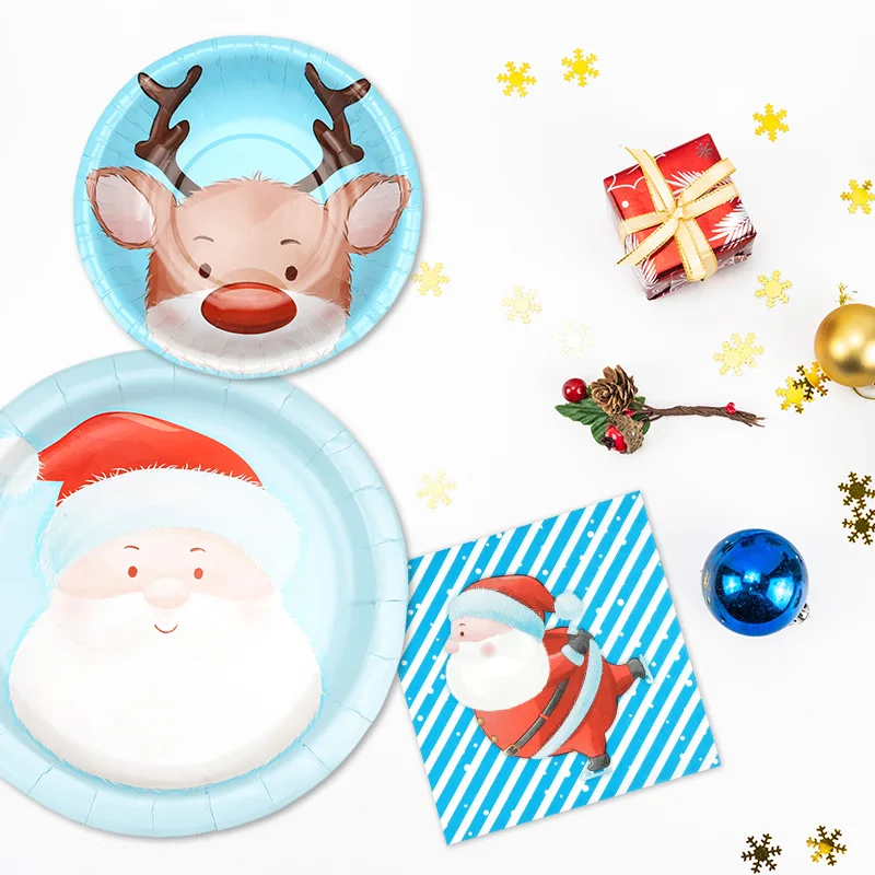 Christmas Paper Plates and Napkins Party Supplies Disposable Dinnerware Set Merry Christmas Decor, Xmas Winter Holiday Tableware