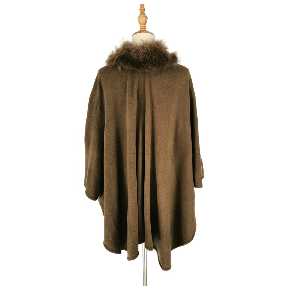 
Wholesale Cashmere Feeling Knitted Scarf Fur Lined Crochet Scarf Shawl Warm Cape Poncho Sweater 