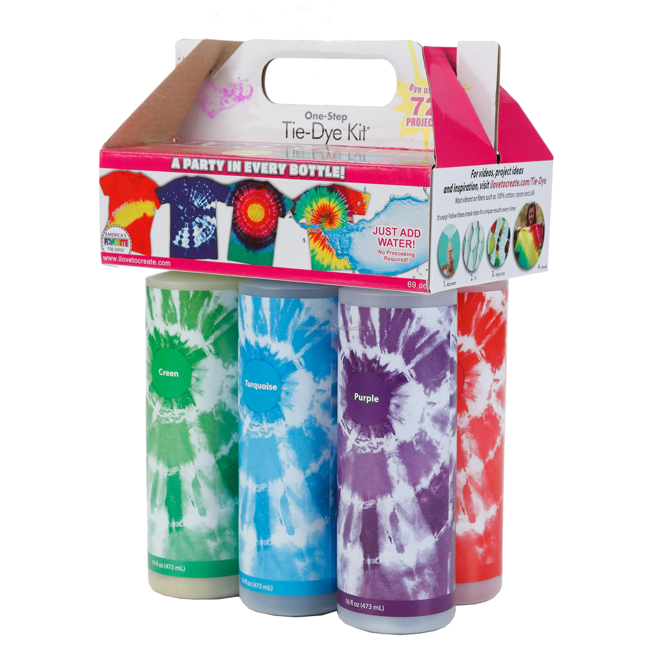One-Step Tie-Dye Kit Extra Large Block Party 16 oz Easy Squeeze Bottles, All-in-1 Kit Group Activity Tie-Dye Vibrant Color