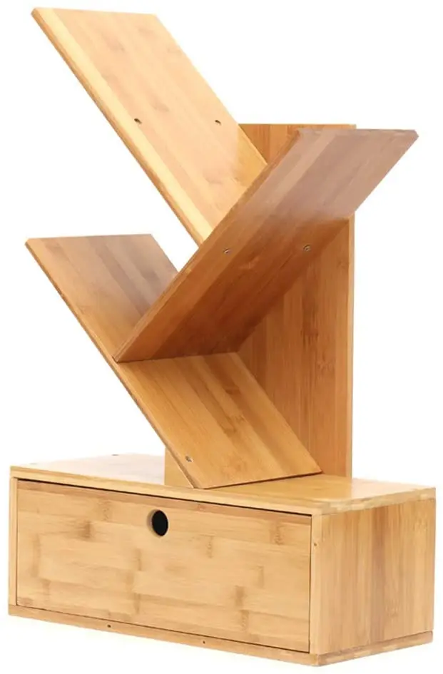 Office Desk Wooden Book Shelf Desktop storage Tree Bookshelf With Drawers