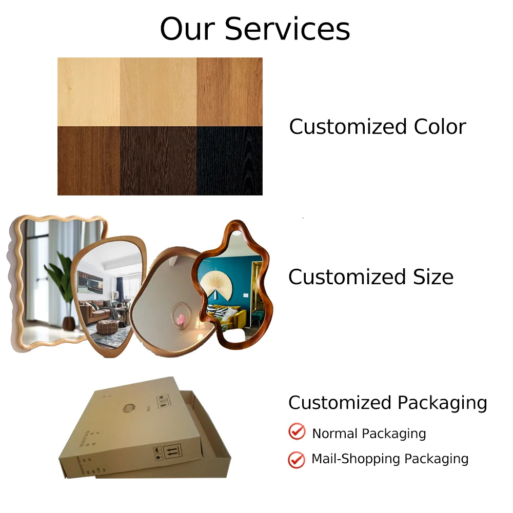 Ins Custom Wood Mirror for Modern Decor Asymmetrical Wall Mirrors Decorative for Bedroom Living Room entryway Irregular Mirror