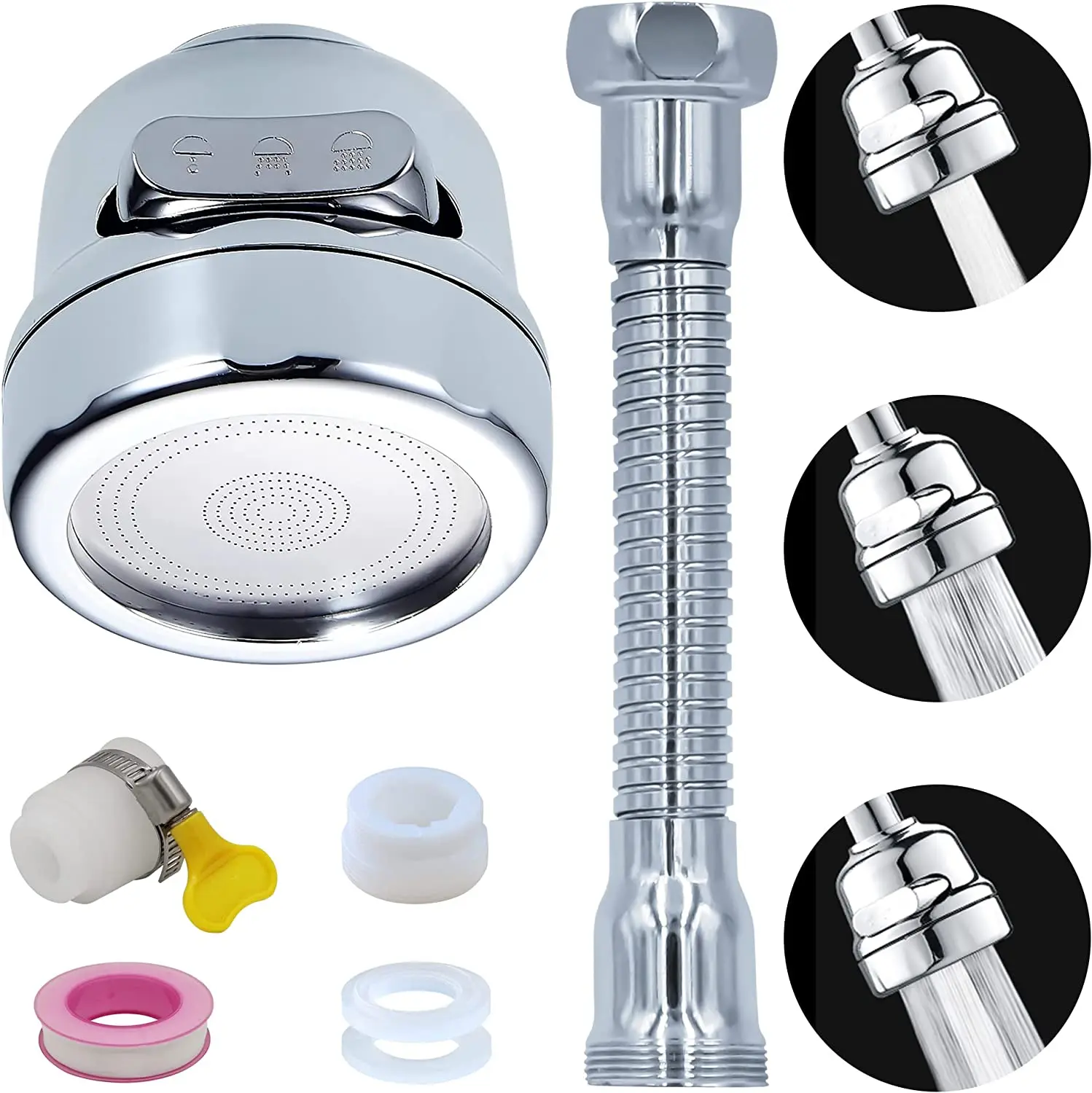 FAPULLY 360 Degree Rotatable Head Extender Sink Faucet Filter Sprayer Adapter Anti-splash Tap Nozzles Stainless Steel Kitchen
