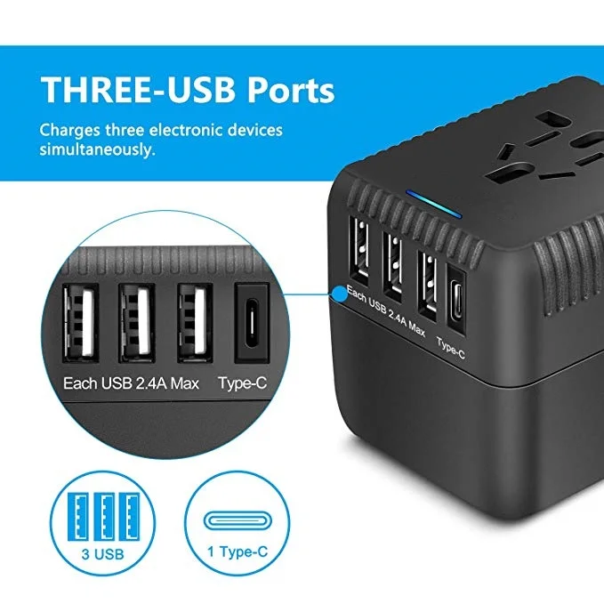 
2019 black travel adaptor conversion plug type c usb adapter with uk usa euro aus plug socket 