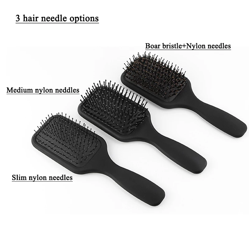 High Quality Matt Black  Nylon Boar Bristle Dry Wet Hair Detangler Hair Extension Brush