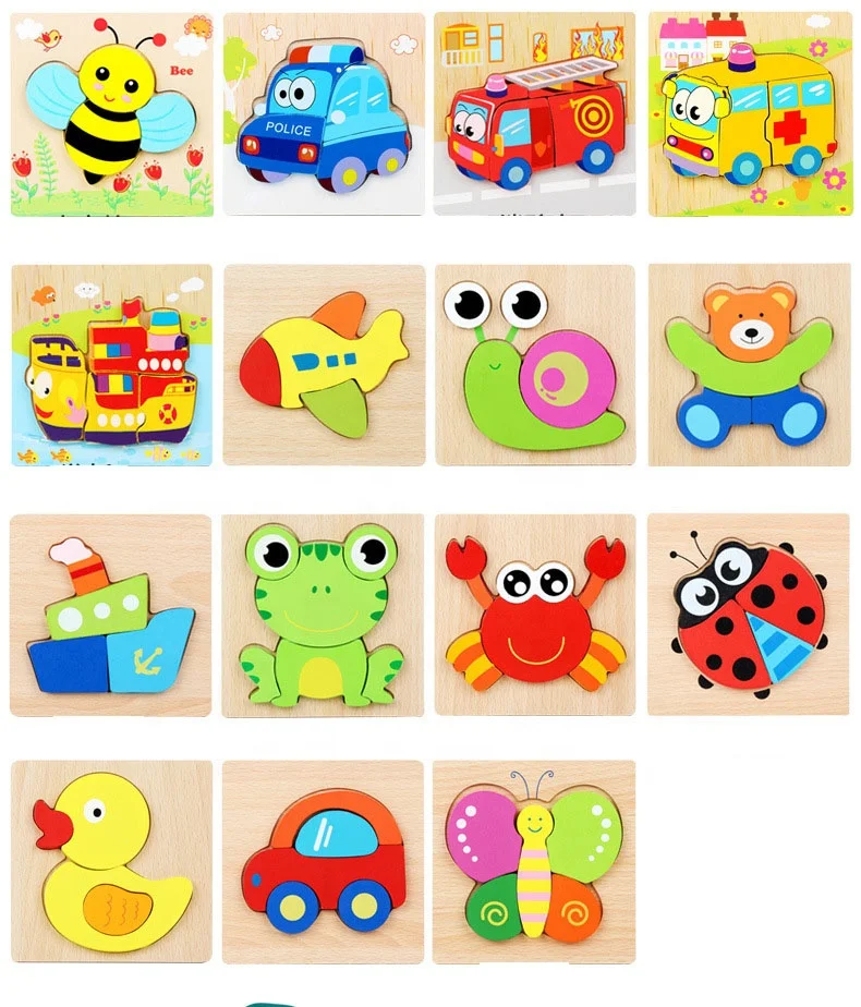 2022 Hot Selling New Designs Wooden 3D Puzzles montessori Game Toys Children wood jigsaw puzzle Educational Toys