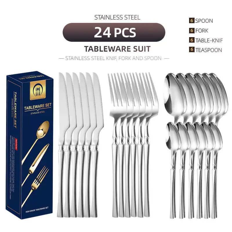 Customized 24 Pieces amazon hot selling 2023 luxury Kitchen Stainless Steel Western wedding vintage gold cutlery flatware set