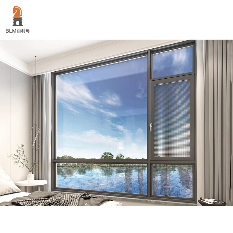 Windproof Double Glazing Aluminum Casement Window Interior Villa Windows Folded Invisible Flyscreen Steel Frame Fixed Open Style