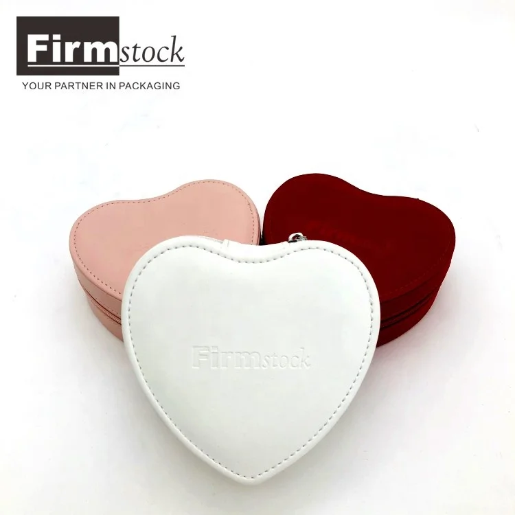 
Wholesale Custom Small Pink Leather Heart Shaped Travel Jewellery Gift Box Jewelry Organizer Case With Custom Logo 