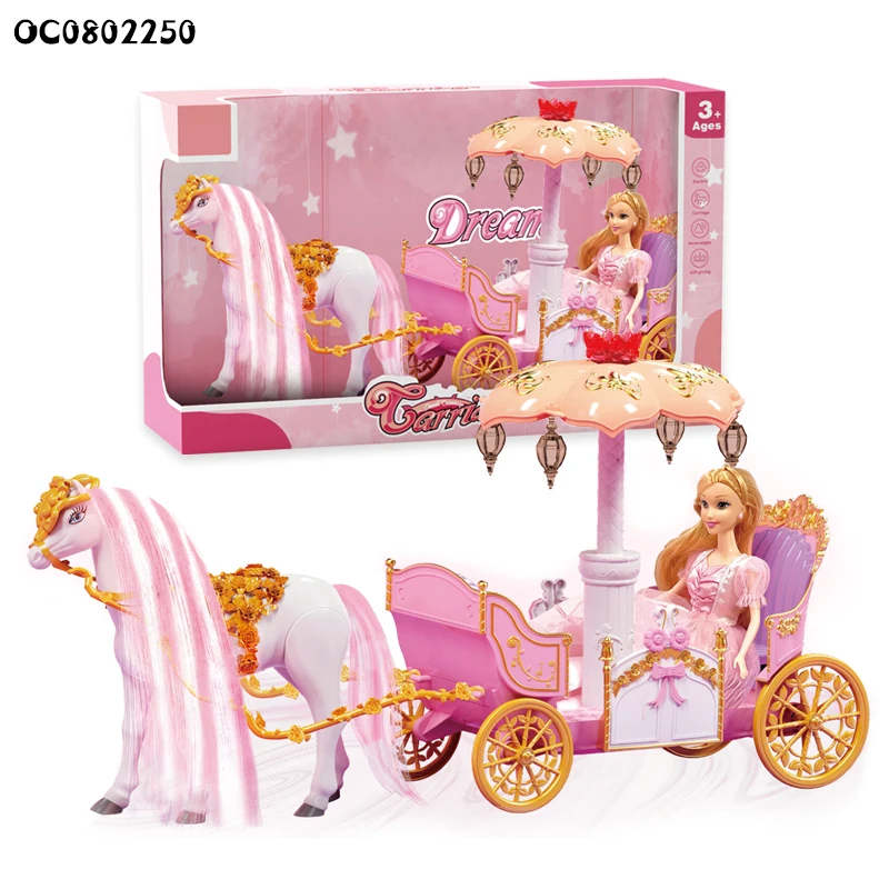 29cm plastic princess doll battery operated toy electric horse carriage for kids