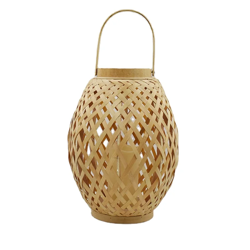 
Natural Bamboo Woven Lamps Rattan Rustic Light Hanging Candle Lanterns Weaving Bamboo Lantern 