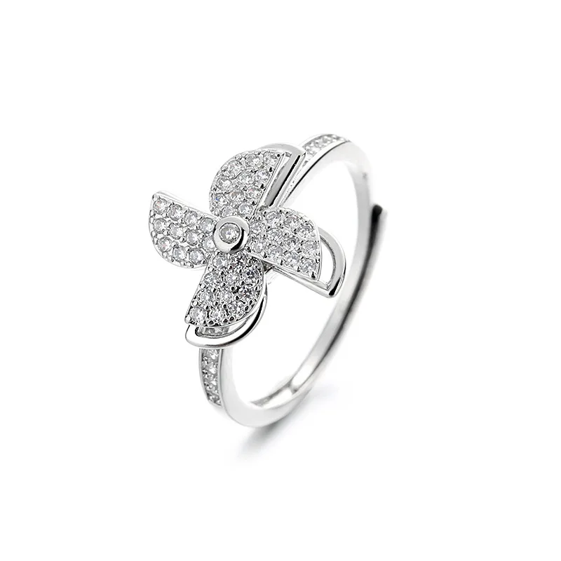 Hotsale rotating lucky windmill charm open rings for women wholesale