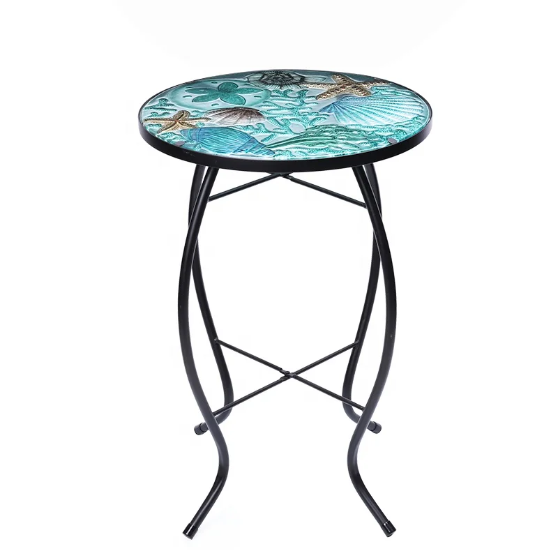 
Viition small side table diameter 14 inch 2294 g hand painted ocean animal hot melt glass side table 
