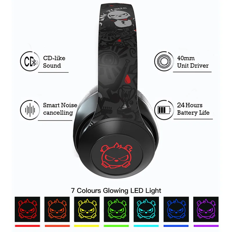 BH10 Custom Logo Brand Printed Headphone Private Label Printing bluetooth Headset CE Rohs v5.0 Wireless headphones earphone