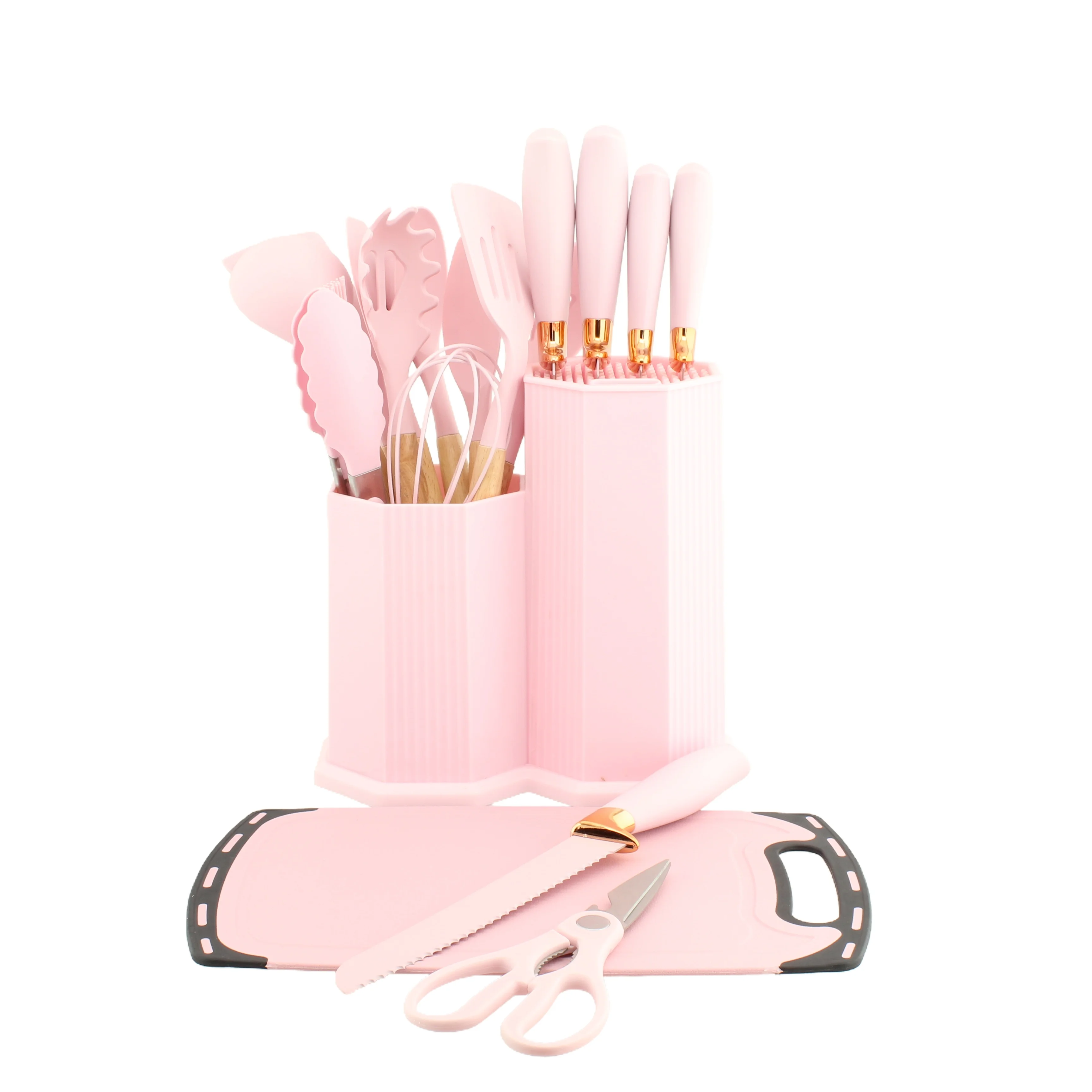 Silicone Kitchenware 19 Pieces Cookware Set Cooking Gadget Kitchen Utensils Set With Wooden Handle