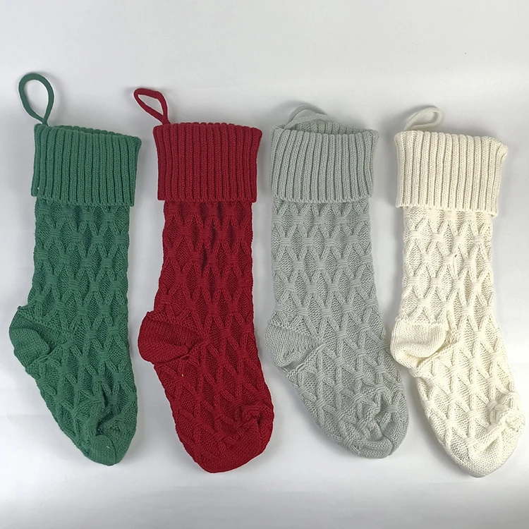 Бордовый и слоновой кости белый вязаный и зеленый и серый рождественские вязаные чулки Большой вязаный Классический Рождественский свитер рустикальные чулки