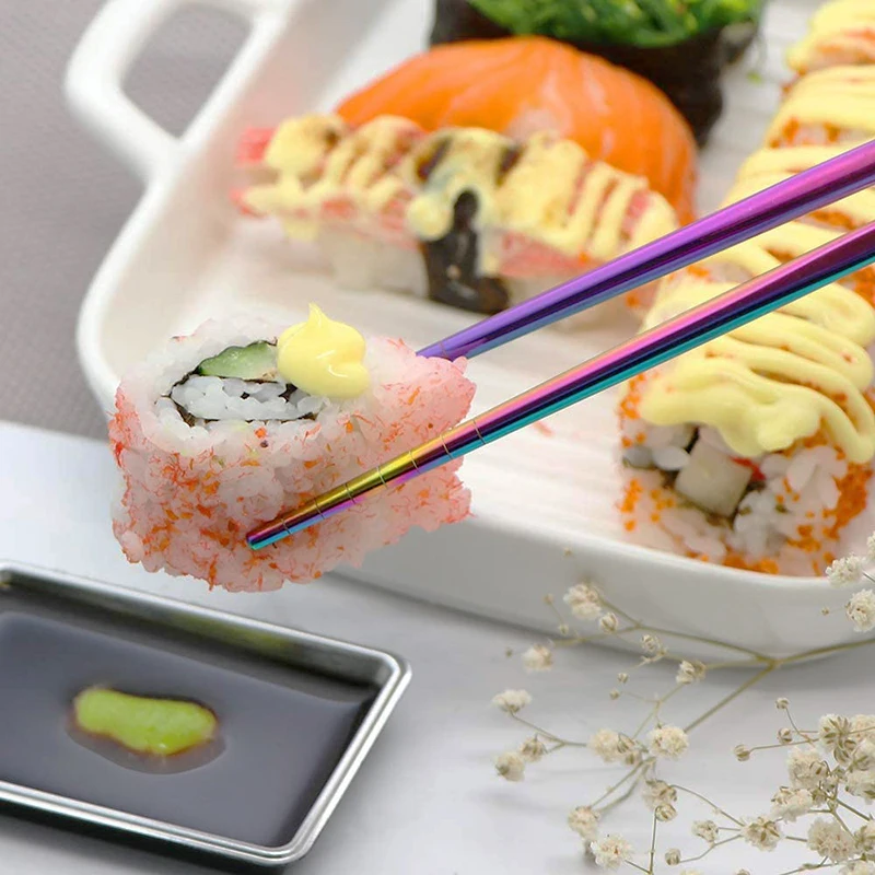 Non-Slip Chinese Stainless Steel Reusable Metal Chopstick for Sushi Food Sticks Tableware Kitchen