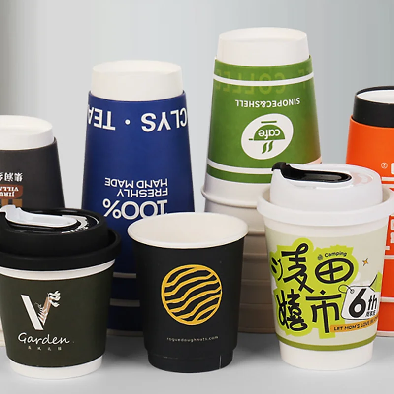 8oz12oz 16oz 20oz Wholesale Customized Black Coffee Paper Cup Disposable Insulated Double Layer Paper Cup For Hot Drink With Lid