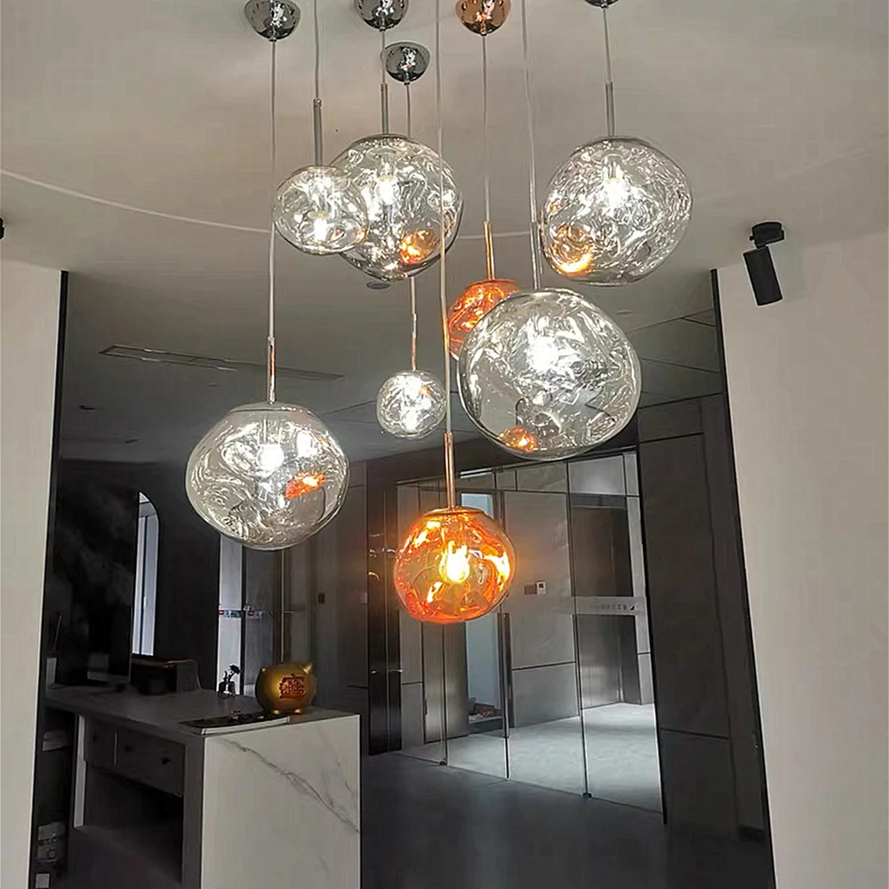 Indoor Modern Nordic creative Northern European high ceiling Chandelier lamp Hanging LED lava clear glass Pendant light