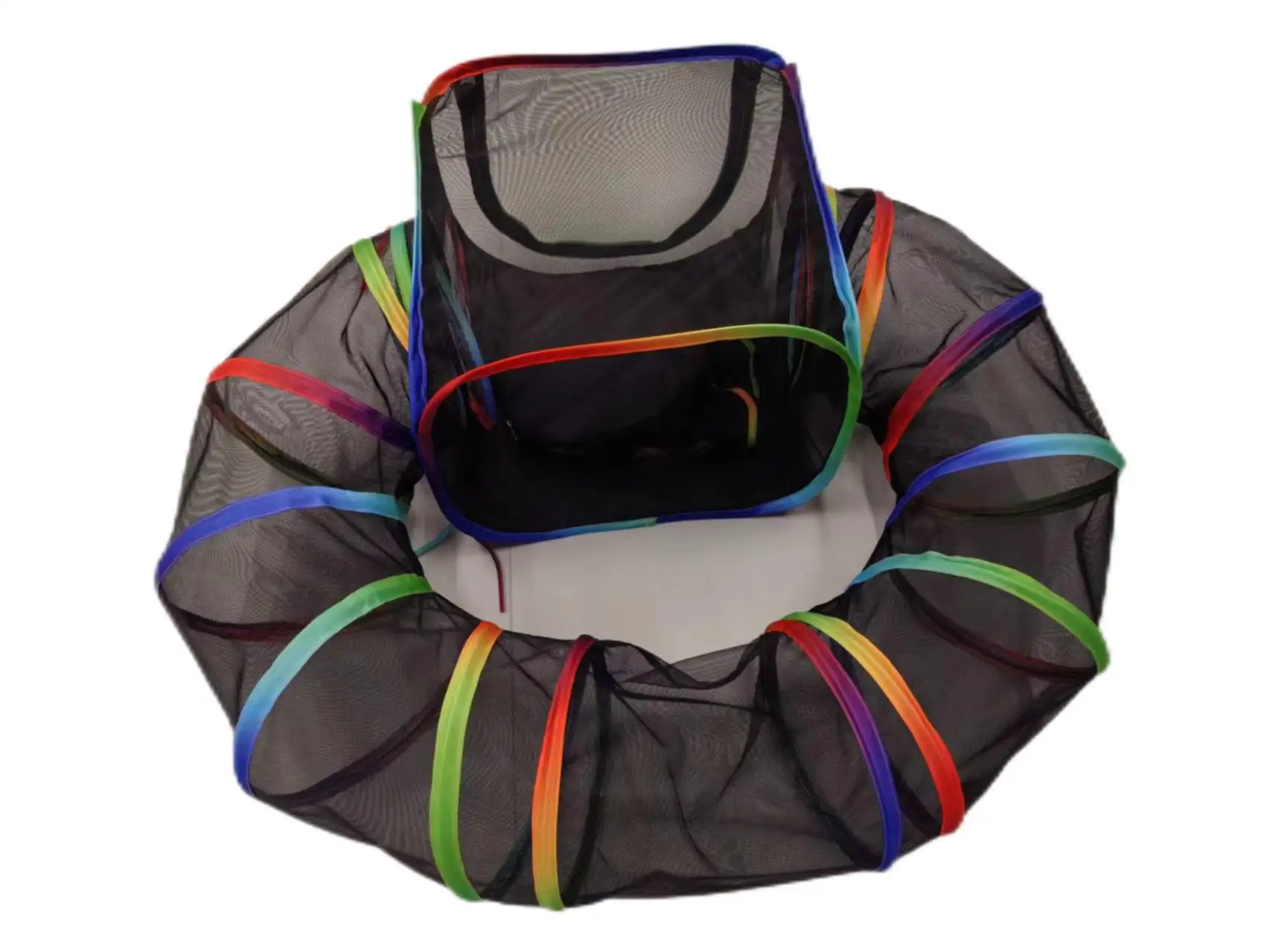 2 in 1 Square Pet Cage with U Type Tunnel Small Animals Suitable for Cat Dog Kennel Tunnels Easy to Open&Fold Colorful Mesh Net