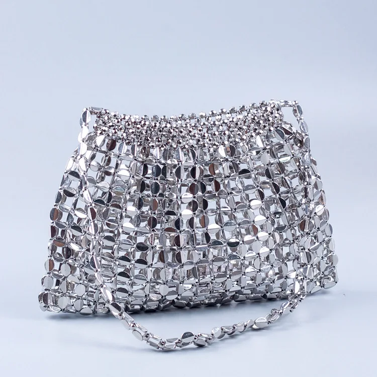 Women Silver and Gold Luxury Beads Bag Shiny Bling Dumpling Bag Purse Ctossbody Evening Clutch Bag