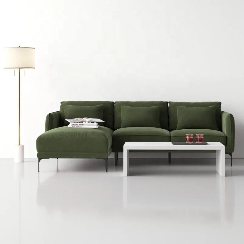 Upholstery Modern Velvet Living Room Couch with Chaise 2-Piece Set L-Shape Corner Sofa Green Home Furniture Living Room Sofas