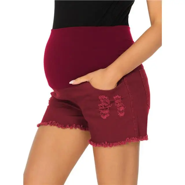 2021 Summer Sports Cycling Dark Wash Jean Denim Maternity Shorts With Pockets