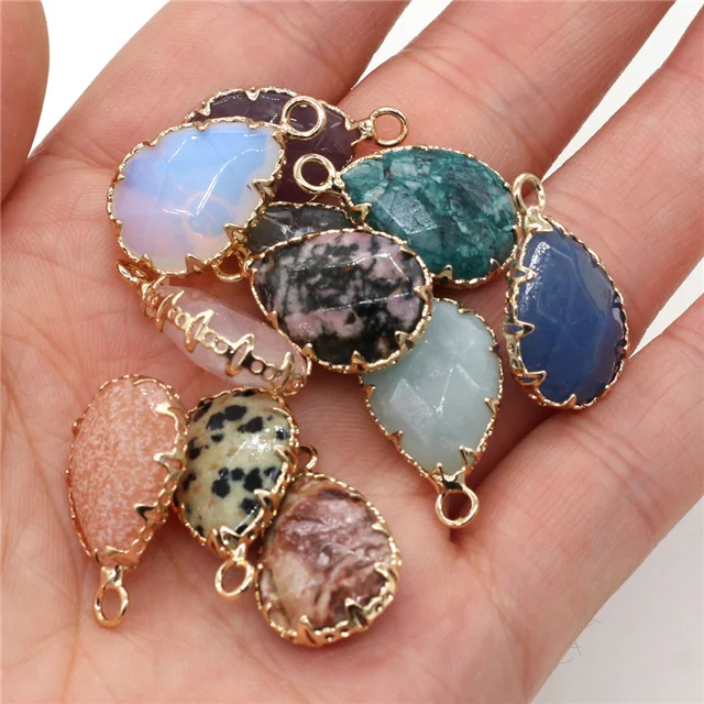 Wholesale Water Drop Natural Stone Pink Crystal Opal Charms for Jewelry Making DIY Necklace Pendant