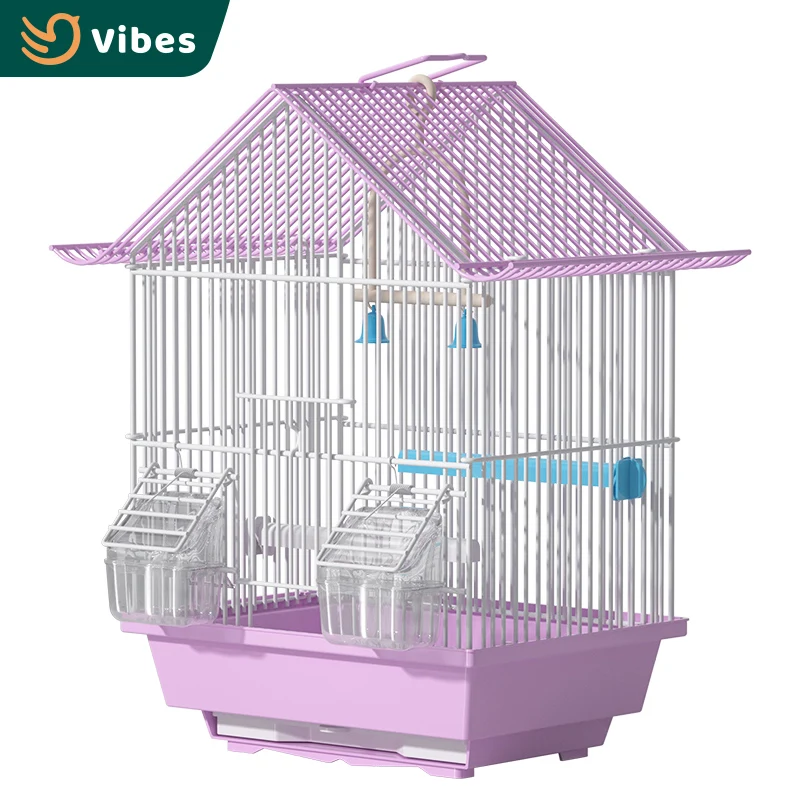 Sold By The Box MOQ 10PCS Cheap Small Bird Cage Wire Mesh Sloping Top Design Green White Blue Pink Canary Bird Parrot Cage