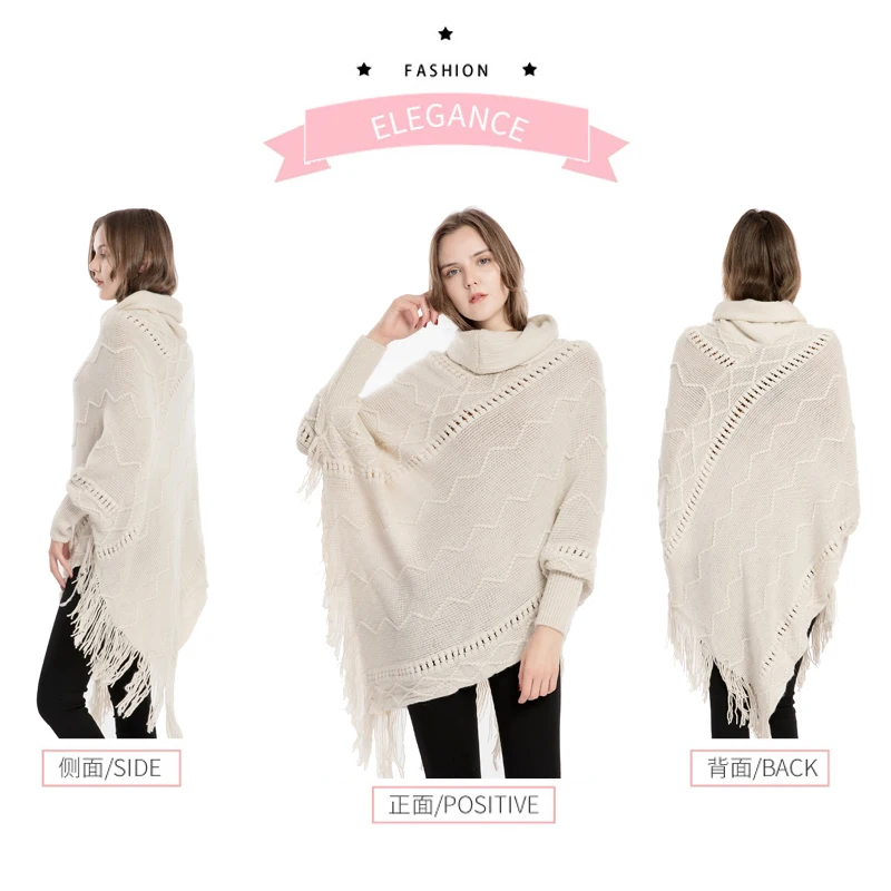 
Winter fashion warm 100% acrylic turtleneck poncho sweater with sleeves irregular fluffy knit long sleeve shawl 