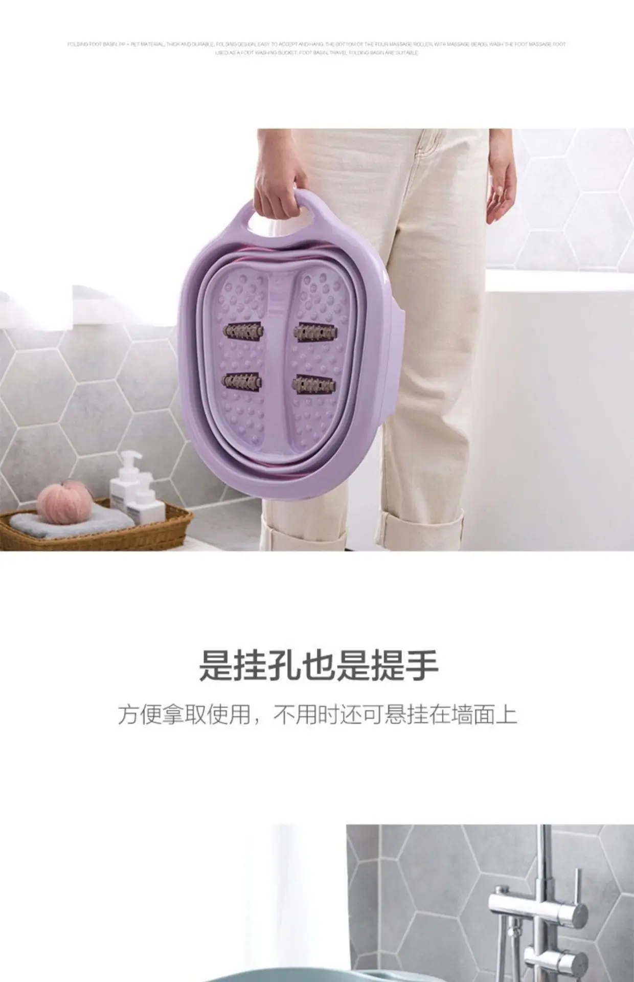 Foldable Portable Bathtub Plain Foaming Foot Soaking Bucket Massage Collapsible Footbath Basin with Lid