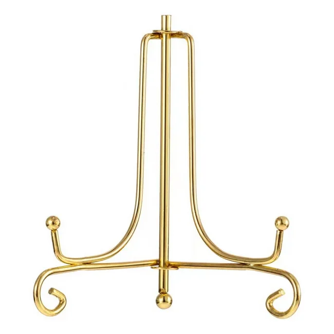gold color folding iron dish plate  display easel stand and photo frame