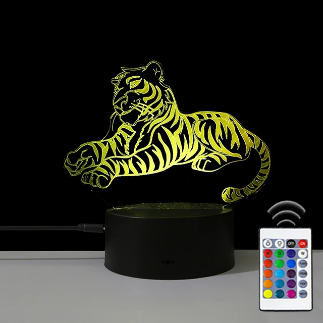 RGB дистанционное управление 3D Тигр Светодиодная настольная лампа ночник для детей