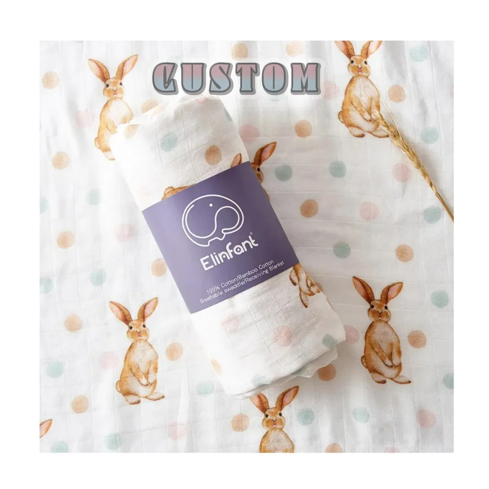 Elinfant Wholesale Custom Baby Swaddle Blanket Comfortable Cotton Gauze Muslin Swaddle Blanket Organic Cotton