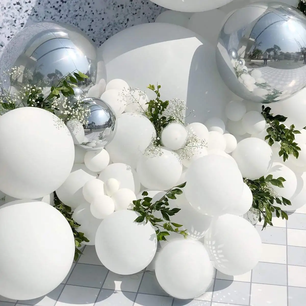 125 Pieces 4D Silver Foil Balloons Arch set Macaron White Balloons Garland Arch Kit For Birthday Baby Shower Decorations