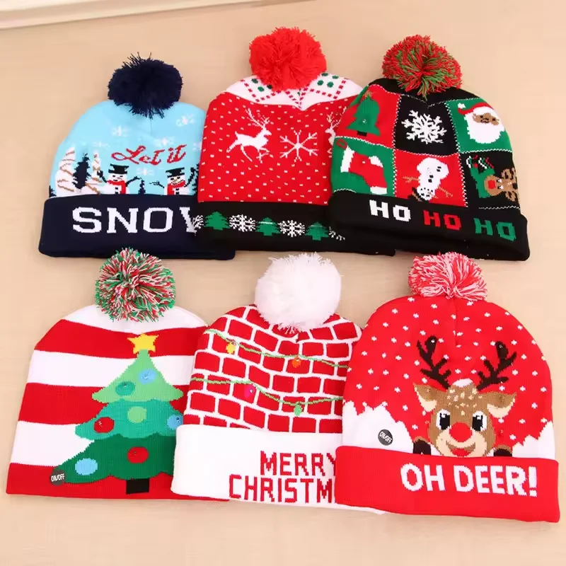 Unisex LED Light-up Ugly Christmas Sweater Hat Novelty Knitted Beanie Cap for Party