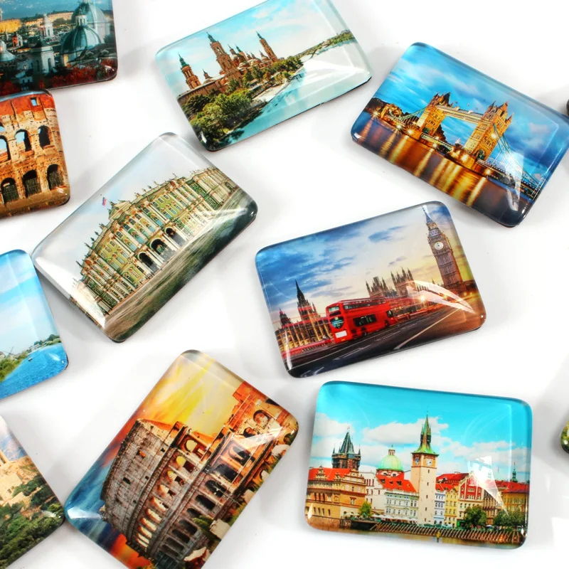 custom design rectangle crystal glass fridge magnet country city name square refrigerator magnet