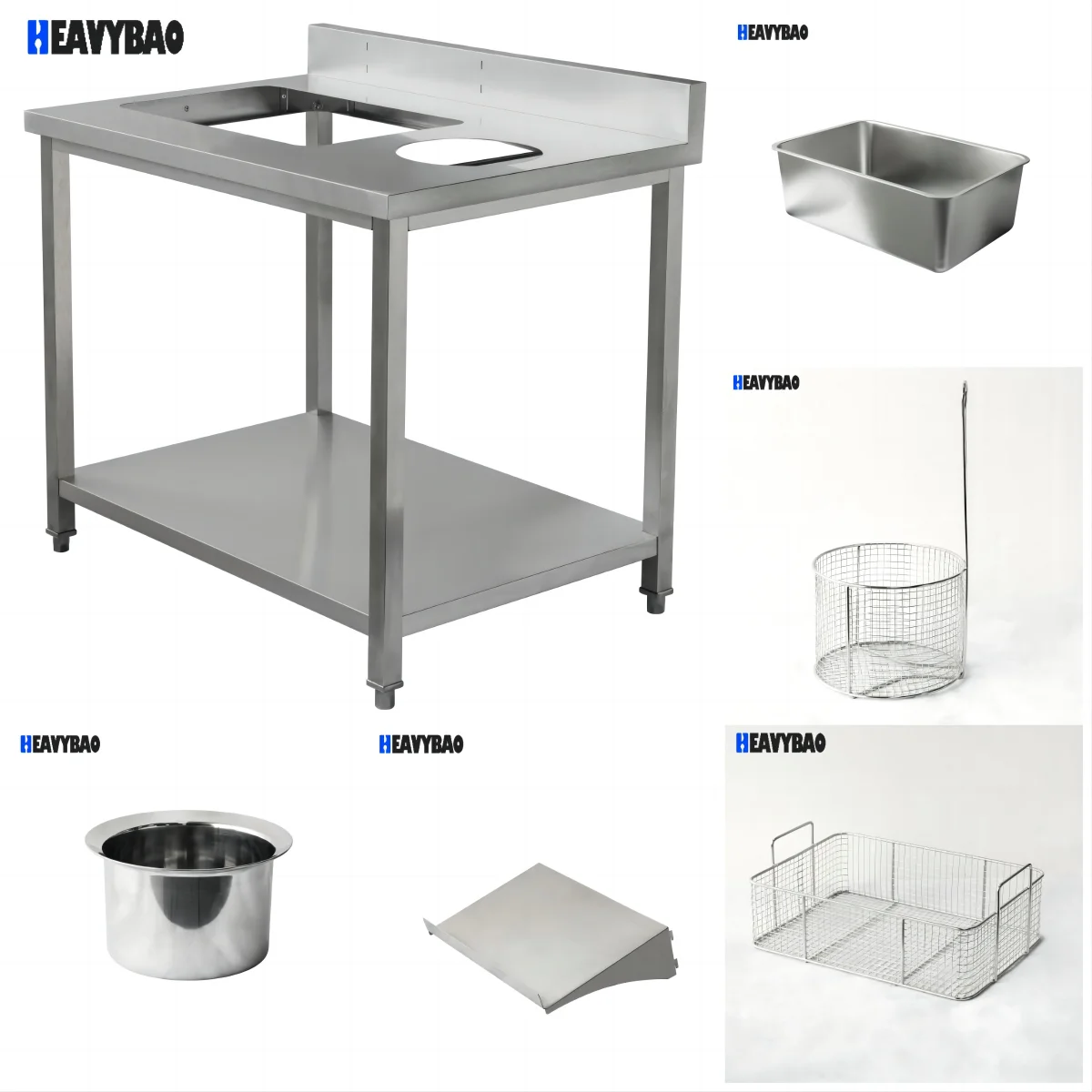 Heavybao Stainless Steel Worktable Chicken Chop Breading Station Table for Hotel Fried Chicken Vendors