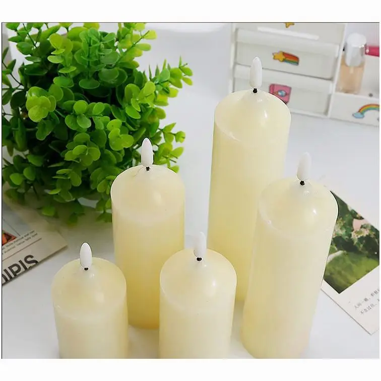 2*AAA Battery USB Operated Sharp Bullet Wick Flameless Set Of 3/5pcs Paraffin Real Wax Pillar 10 Keys Remote Control LED Candle