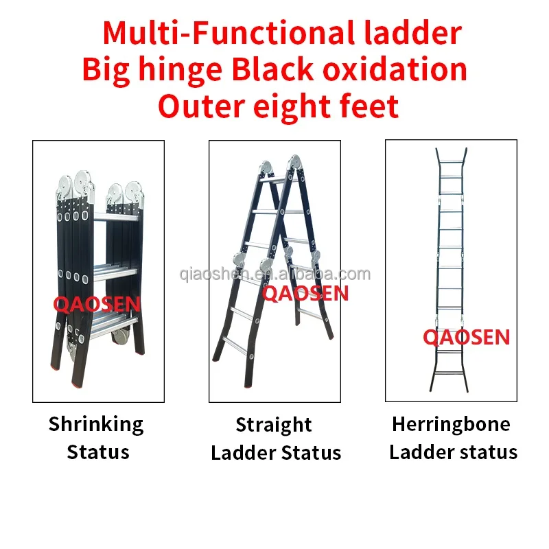 Multi-Functional Ladder Big Hinge Black Oxidation Outer Eight Feet with Iron Plate