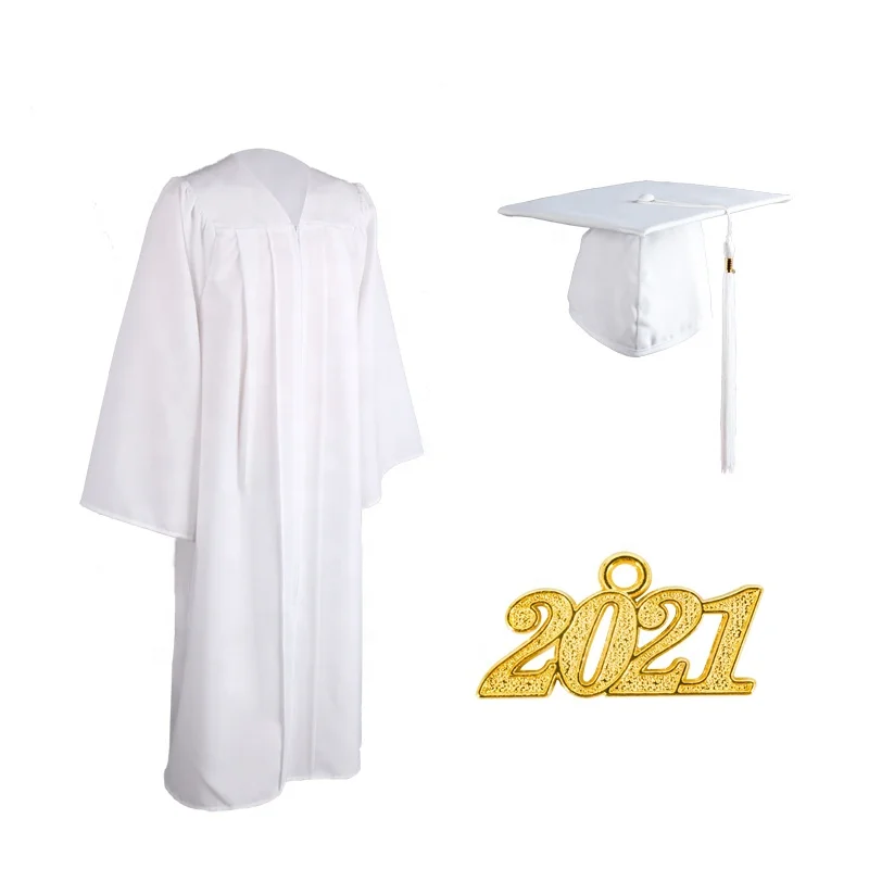 
2021 Wholesale white Graduation Gown University Graduation Robes With Cap 