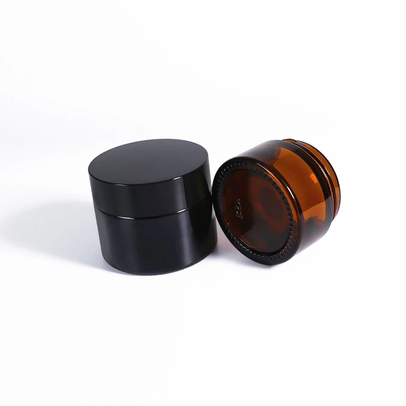 15ml 20ml 30ml 50g 60ml 100 ml cosmetic facial jars dark brown amber glass cream glass jars with gold black lids for skin care