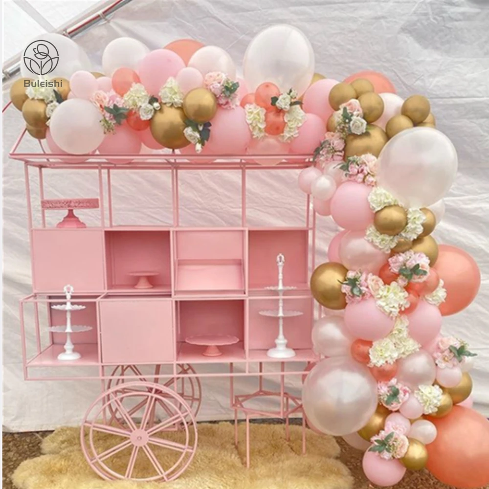 Black Mobile Flower Display Sweet Candy Cart Wedding Carriage Iron Metal Frame Cake Flower Candy Cart
