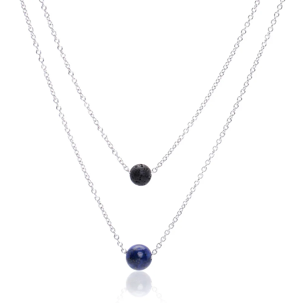 Fashion Gemstone 10mm Natural Stone Beads Stainless Steel Alloy Silver Pendant Necklace Chain Necklace Jewelry For Women Men