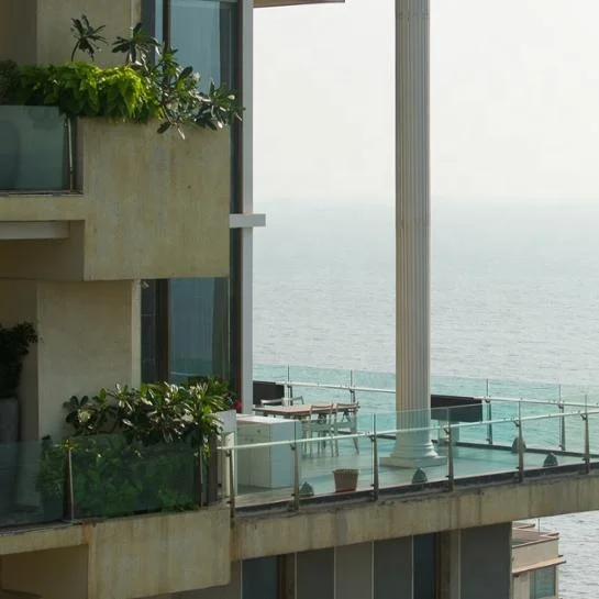 
Point support glass railing system with 13.52mm SGP laminated glass 